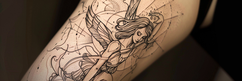 Angel Fine Line Tattoo